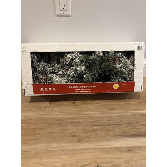 Kohl’s 6’ Snow Flocked Garland LED Lights w/Timer Christmas Decor Tested & Works - Picture 1 of 14